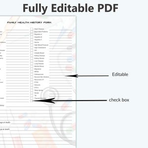 Medical history printable, Medical history form, patient health record, printable medical form, medical information template,healthcare form