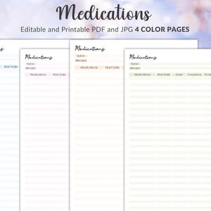 Medication Log Printable, medication tracker, printable medication log, daily medication schedule, medication list template, medical record