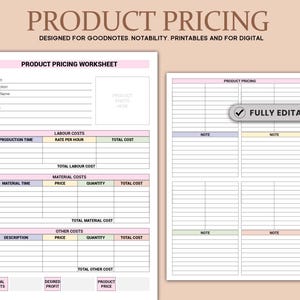 Product pricing sheet, Simple Product Pricing Printable,Product Pricing Calculator,Item Pricing Sheet,Business Costs, Small Business Planner