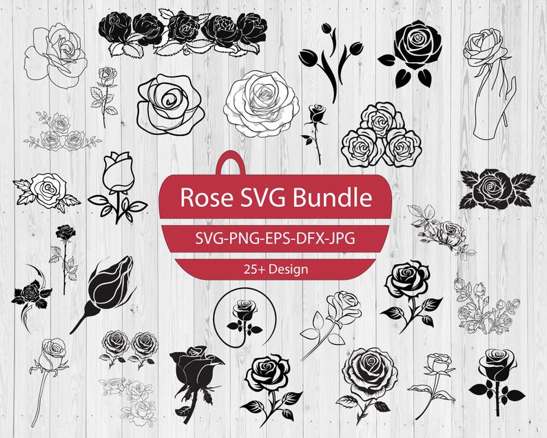 Rose Svg Bundle, Floral Svg Designs, Rose Cut Files, Flower Svg Bundle ...