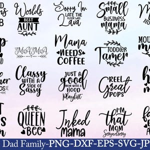 Paquete de SVGs de mamá y papá, camisetas de mamá y papá, paquete de citas familiares, citas familiares, citas divertidas, frases familiares