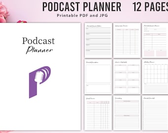 Podcast-Planer, druckbarer Podcast-Planer, Podcast-Episode-Tracker, Vorlage für den Podcast-Arbeitsablauf, Planer für Podcast-Inhalte, Podcast-Zeitplan
