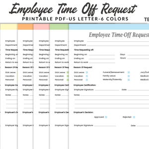 Employee time off tracker, employee time off request, Employee Time Off Request Printable PDF, Time Off Tracker,Employee Schedule Vacation