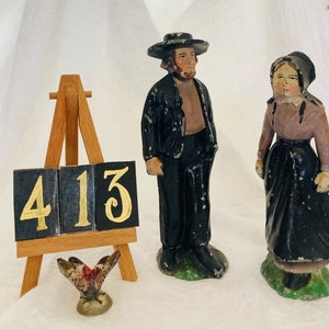 413 Antique Folk Art Amish Couple, Rare Cast Iron Amish Man and Woman, Primitive Decor, Lancaster County Plain Folks