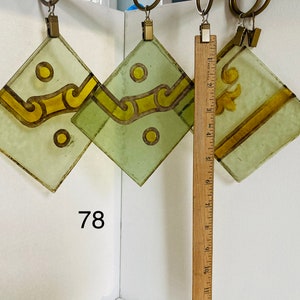 78 Antique Stained Glass Varied Size Green and Gold Design -  3 PIECE Set - ARCHITECTURAL SALVAGE- Church Windows