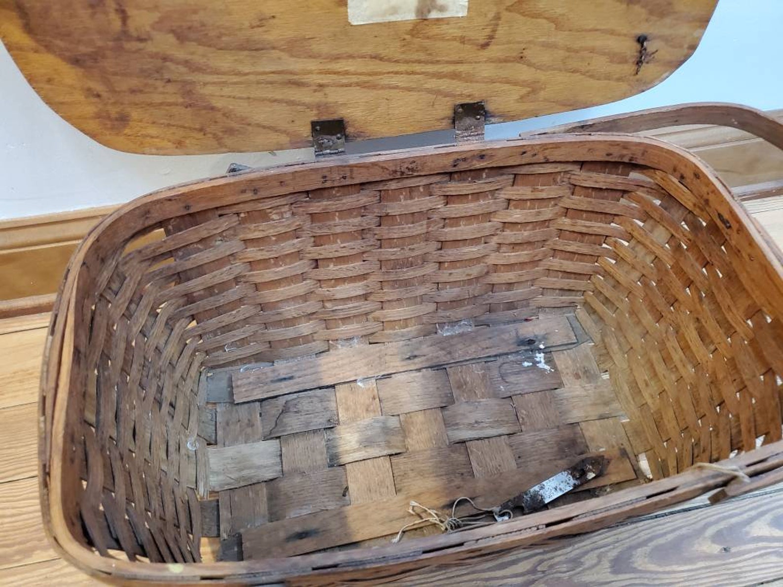 Antique Picnic Basket With Handles and Lid Etsy