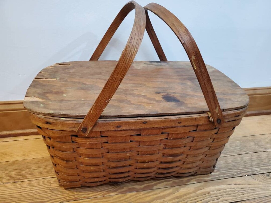Antique Picnic Basket With Handles and Lid Etsy