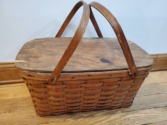 Antique Picnic Basket With Handles and Lid - Etsy