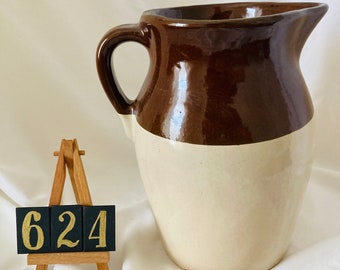 624 Vintage Stoneware Pitcher, Two Tone Brown and Tan Ceramic Jug
