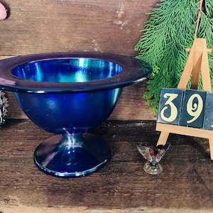 391 Carnival Glass Cobalt Blue Iridescent Compote - Fenton?