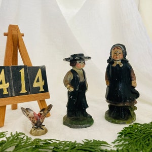 414 Antique Folk Art Amish Children, Rare Cast Iron Amish Man and Woman, Primitive Decor, Lancaster County Plain Folks