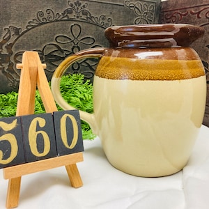 560 Vintage glazed clay two toned Pitcher/Creamer,  terracotta earthenware, Mid century tableware