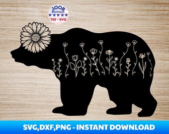 wildflower bear svg,Daisy bear Svg,Floral bear SVG,Floral Animal svg,Animal Clip Art,bear and Flower svg,cute bear svg,Cricut And Silhouette