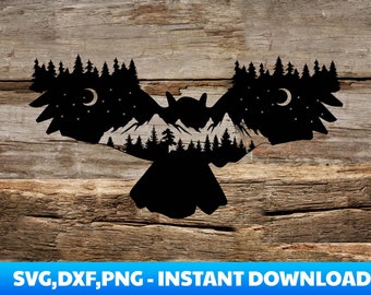 Owl svg,Wild Animals svg, owl Forest svg, Mountains svg, owl Scene Svg, animals svg,Hiking svg,nature svg,Cricut cutting machine, Silhouette