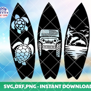 Planches de surf svg,Planche de surf SVG,Vacances Svg, Été, Plage, Surf, Sport,Coucher de soleil sur les palmiers de dauphins,Tortues de mer mignonnes, Tout-terrain américain, Cricut
