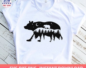 Bear SVG Silhouette Cut Out Design,Adventure png,Mountain Bear svg, bear forest svg Trees,Bear svg, Hiking Shirt design,Trees Silhouette svg