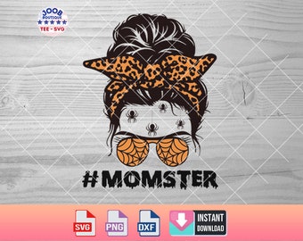 Momster SVG, Skull Mom Messy Hair svg, Funny Halloween Svg, Halloween SVG,Momster Shirt,hey boo,mombie svg,spooky svg,funny halloween,Cricut