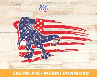 恐竜アメリカ国旗 SVG、愛国心デー SVG、アメリカ国旗 SVG、独立記念日、男の子向け愛国心 SVG、昇華デザインのダウンロード、クリカット