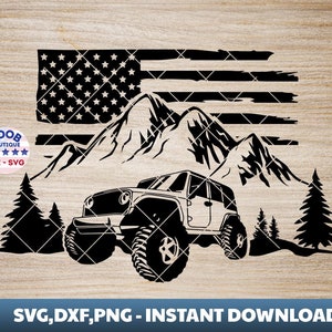 American offroad Svg,terrain Graphics,USA Flag,US terrain,offroad Silhouette,Amarican Flag , 4x4 offroad Clip art,Flag Usa,Cricut Silhouette image 1