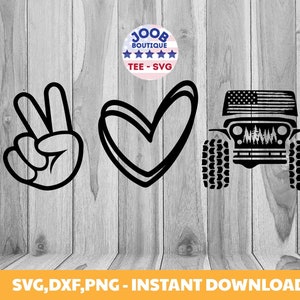 Paz y amor, estilo todoterreno SVG, 4x4, Paz y amor SVG, Símbolo de la paz Svg, Vida todoterreno, Chica todoterreno con corazón, Svg todoterreno americano, Amante del todoterreno 4x4, Cricut