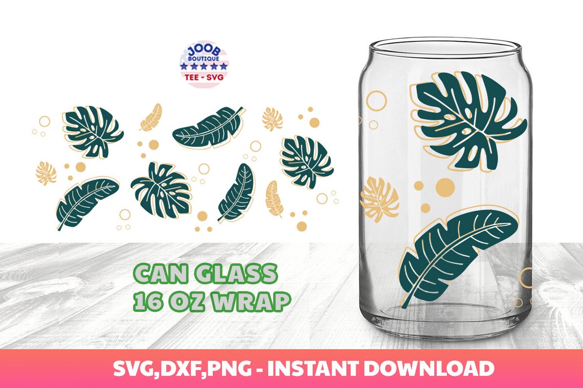 Monstera Svg Monstera Leaf SVG for 16oz Glass Can Cutfile - Etsy