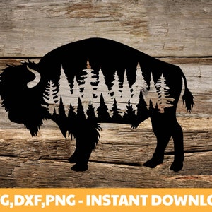 Buffalo SVG,Buffalo Silhouette svg,Buffalo Forest svg, Mountains svg,Pine forest svg,Bison svg,Hiking svg,Cricut cutting machine, Silhouette