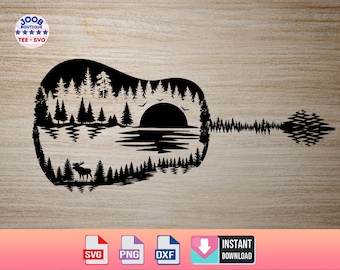 Guitar Sunset SVG, Guitar clipart Music svg,Guitar Sunrise SVG,Bass Guitar svg,acoustic music,pattern strings,design transfer htv,Silhouette