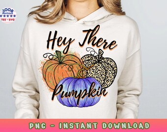 Hey there Pumpkin PNG,Autumn T-Shirt Design,Thanksgiving,Hand Drawn Line Font with Black & Orange, Doodle Pumpkin,Trio, Beige Orange Leopard