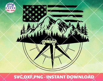 Camping travel Wild Compass svg,US Car Mountains Tree Compass SVG File,Outdoor svg, Adventure,Offroad Svg,Adventure Off Road, car Silhouette