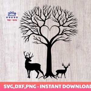 Deer Cardinal SVG, Love Heart Tree, Love Tree svg, Tree of life svg, Nature Deer Svg, Camping svg, forest Elk Antler Scene SVG, Cricut Silhouette