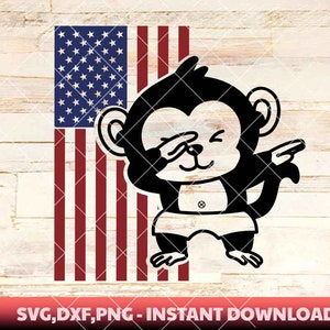 Cute monkey Dabbing SVG,cute monkey png,American Flag svg,Crazy Monkeys ,Monkey Clipart,Dabbing monkey png, monkey animal Cricut Silhouette