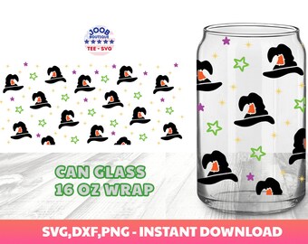 Halloween Witch Hat Svg For Libbey 16oz Can Glass, Halloween Hat Svg, Halloween Svg, Witch Hat Svg,Cute Halloween Svg,Retro Halloween,Cricut
