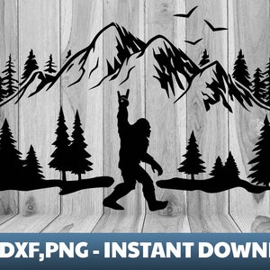 Pé grande na floresta SVG, Montanha SVG, Cena da natureza SVG, Camping svg, Sasquatch svg, Yeti Svg, Sasquatch Svg, Woods Svg, Cricut, Silhueta