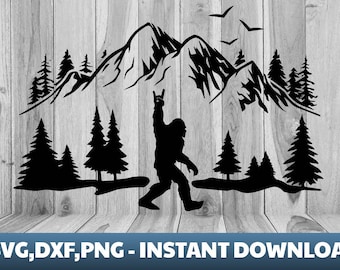 Bigfoot in forest SVG, Mountain SVG, Nature Scene SVG, Camping svg, Sasquatch svg,Yeti Svg, Sasquatch Svg, Woods Svg, Cricut, Silhouette