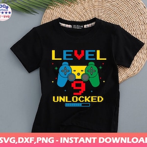 Level 9 Unlocked birthday boys girls svg, 9th birthday Boy Gamer, 9 years Old Video Game Controller Joystick kid design, Great 9th birthday