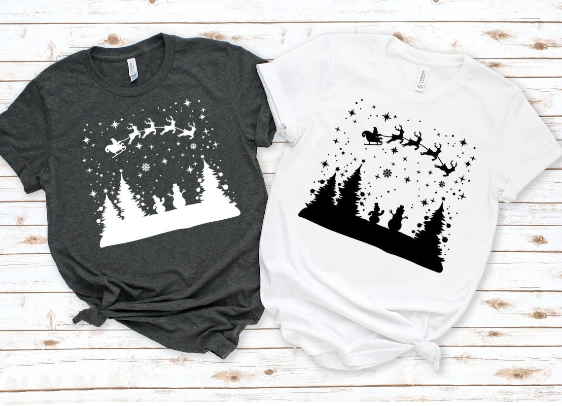 Christmas Night Tree SVG, Santa Sleigh SVG, Snowman Svg Scene, Reindeer ...