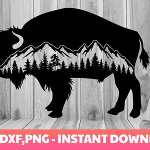 Büffelwald svg, Berge svg, Adler Wald svg, Bison und Berge, Abenteuer, Tier SVG, Camping SVG, Cricut Cutting, Silhouette