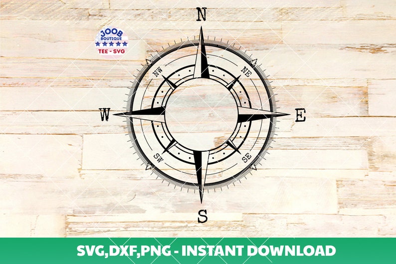 May include: Black and white compass with the cardinal directions N, S, E, W, NE, NW, SE, and SW. The compass is on a light wood background.