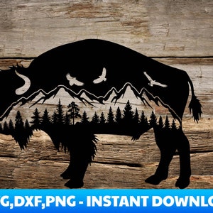 Buffalo forest with eagle svg, Buffalo Forest svg, Mountains svg,Eagle forest svg,Bison And Mountains, Adventure,  Cricut cutting,Silhouette