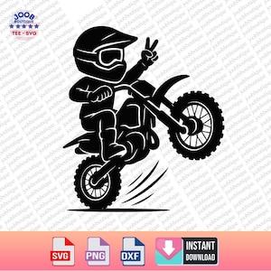 Niño en moto de cross Svg PNG, Clipart de piloto de motocross, Silueta todoterreno MX, Motocross PNG, Archivo de corte Cricut, Diseño de sublimación, Deportes extremos, Cricut