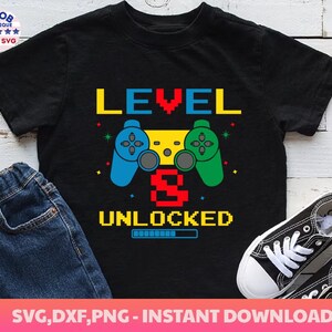 Level 8 Unlocked Geburtstag Jungen Mädchen svg, 8. Geburtstag Boy Gamer, 8 Jahre alt Video Game Controller Joystick Kid Design, großer 8. Geburtstag