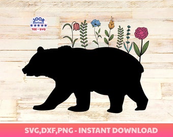 Floral Bear svg,Wildflower bear svg,Daisy bear Svg,Floral Animal svg,Animal Clip Art,bear and Flower svg,cute bear svg,Retro Bear svg,Cricut