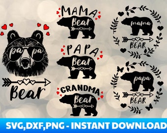 Bear Family Svg, Family Bear Svg, Mama Bear svg, Papa Bear Svg, Grandma Bear SVG, Family Shirt Design,Bear Cub Svg, Bear Face Svg, Cricut