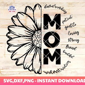 Moeder svg, Moederdag SVG, Half Zonnebloem Halve Harten, Schattige Moeder svg, Moeder Decor SVG, Moederdag Cadeau afbeelding, schattige moederdag svg, mama, Cricut