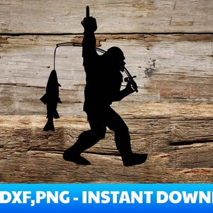 Dedo médio do pé grande svg, decalque de pesca do pé grande, pesca do Sasquatch, decalque de pesca, decalque do Sasquatch, carro, caminhão, decalque de campista, silhueta de truta