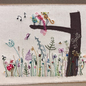 Woodland Scene - Handmade bespoke unique personalised embroidered cards - made to order -any occasion