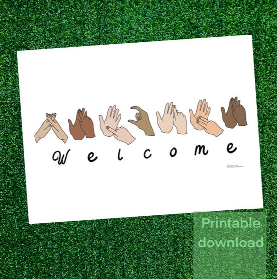 Welcome sign in British Sign Language printable | Etsy