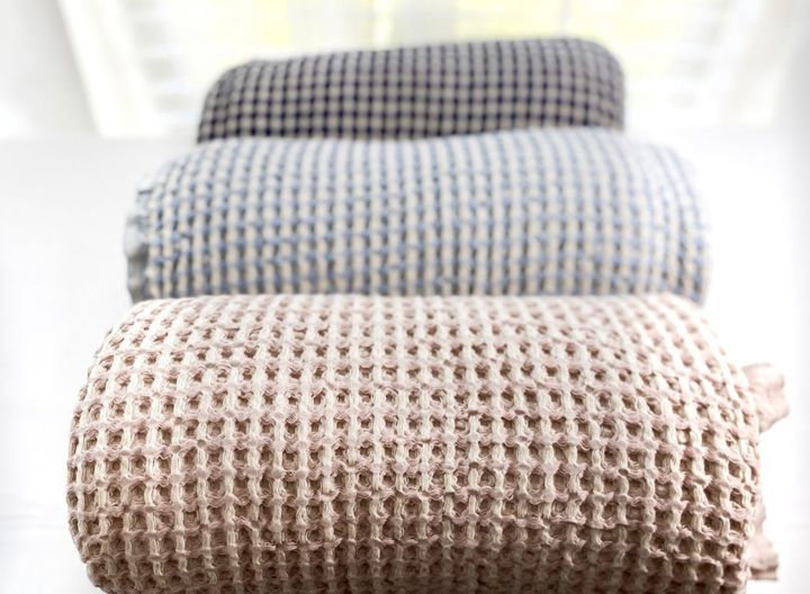 Waffle Knit Cotton Throw Blanket Etsy