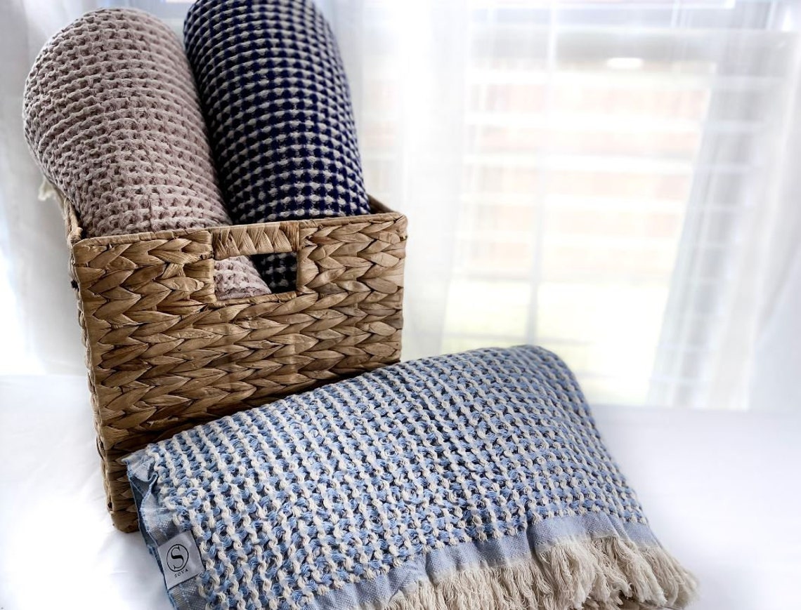 Waffle Knit Cotton Throw Blanket Etsy