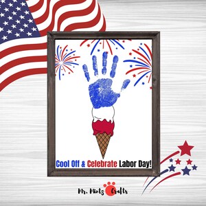Impronta di mano patriottica per la festa del lavoro, lavoretti artistici per la scuola materna, stampabili / Attività in classe per la festa del lavoro per bambini in età prescolare / Lavoretti facili per la festa del lavoro per bambini